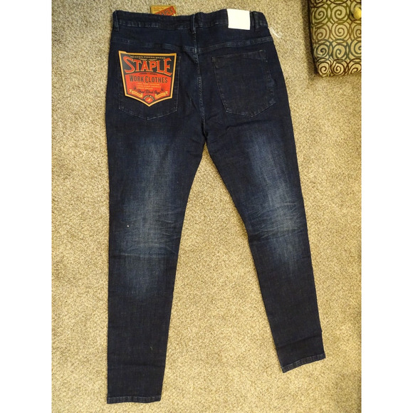 NWT Sz 40 Jeff Staple Workwear Dark Stone Wash Jeans 2111D6738 Distressed Holes - Picture 9 of 9